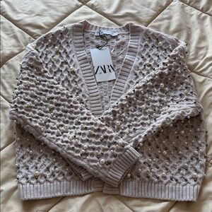 Zara Women's Pearl Embellished Cardigan - Cream